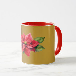 Rood Poinsettia Geborsteld goud kleur Mok