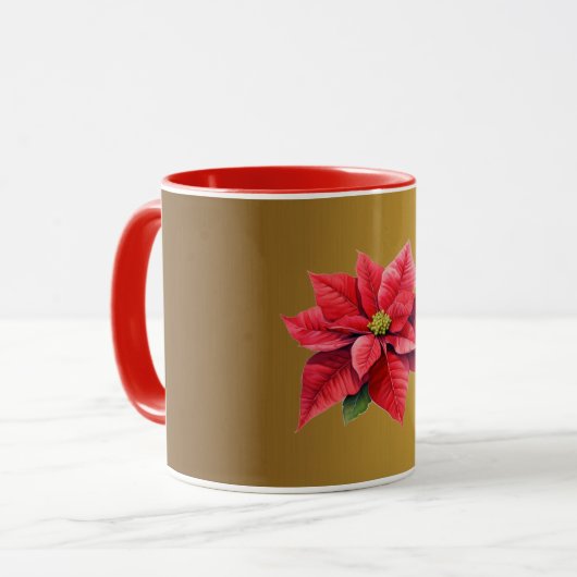 Rood Poinsettia Geborsteld goud kleur Mok (Voorkant links)