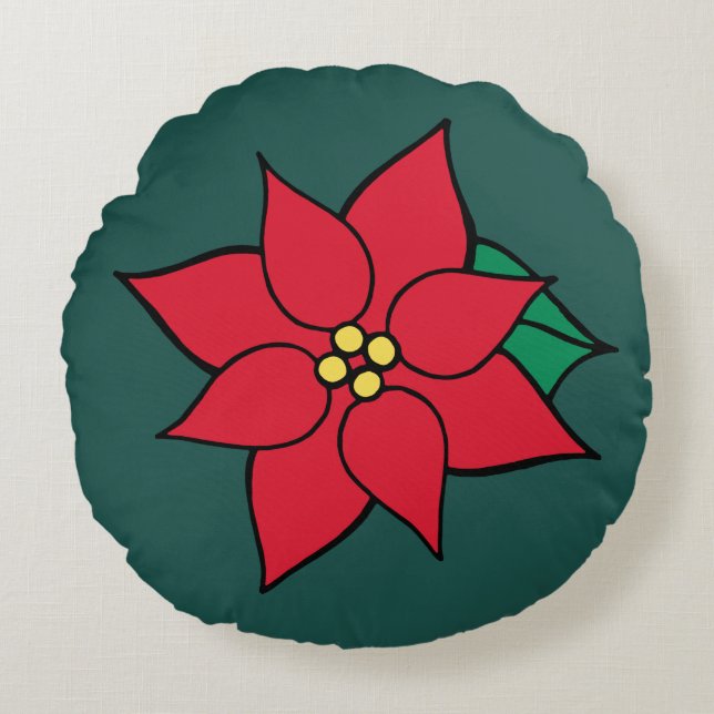 Rood Poinsettia rond kussen (Voorkant)