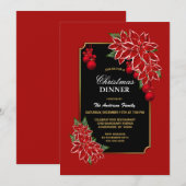 Rood Poinsettia Zwart Kerstdiner Kaart (Voorkant / Achterkant)