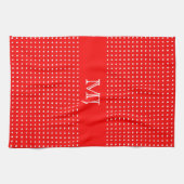 Rood polkadot patroon-monogram theedoek (Horizontaal)