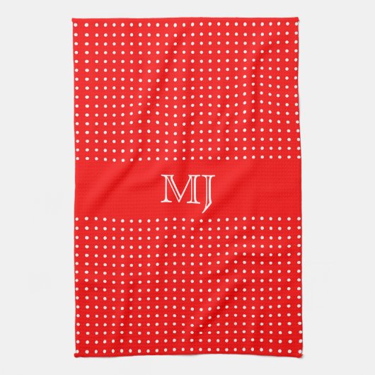 Rood polkadot patroon-monogram theedoek (Verticaal)