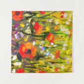 Rood Poppies veld Abstract schilderij Wandkleed (Voorkant (horizontaal))