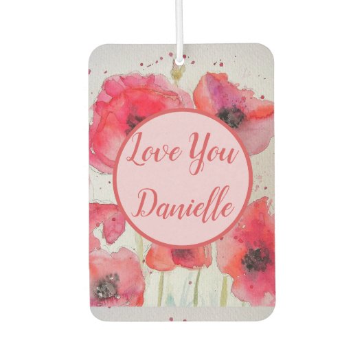 Rood Poppy Aquarel Bloem Auto Luchtverfrisser (Voorkant)