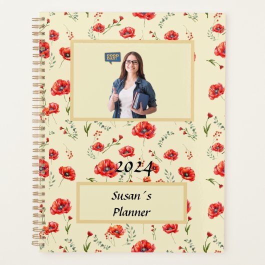 Rood Poppy bloem aquarel patroon Planner (Voorkant)