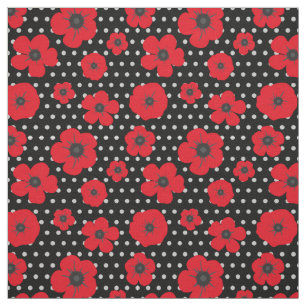 Rood Poppy en Polka Dot Patroon Stof