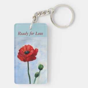 Rood Poppy Flower Waterverf Art Sleutelhanger