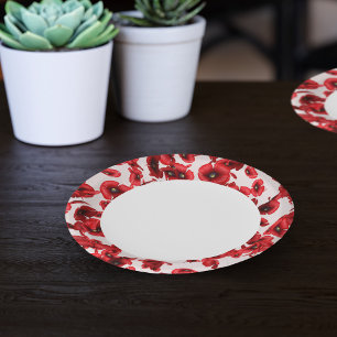 Rood Poppy Flowers Edge Papieren Bordje
