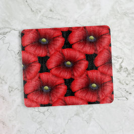 Rood Poppy Patroon Zwart Glas Snijplank