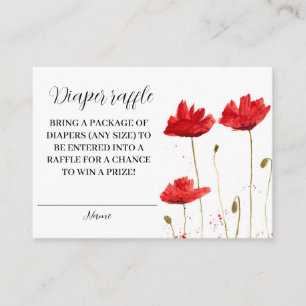 Rood Poppy Poppies Floral Diaper Raffle Baby showe Informatiekaartje
