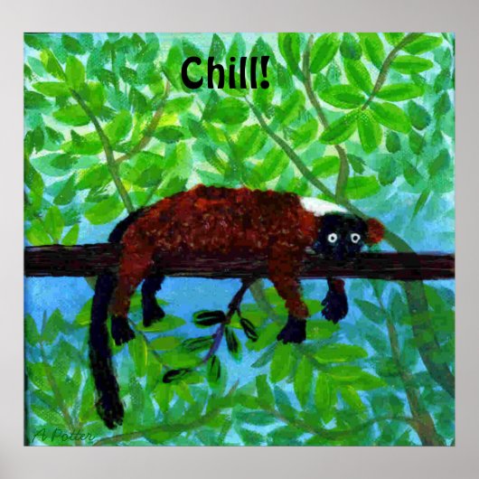 Rood Poster van Lemur. (Voorkant)