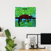 Rood Poster van Lemur. (Thuiskantoor)