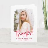 Rood | Preppy Script Photo Afstuderen Bedankkaart (Voorkant)