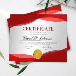 Rood Professioneel Certificaat van Voltooiing