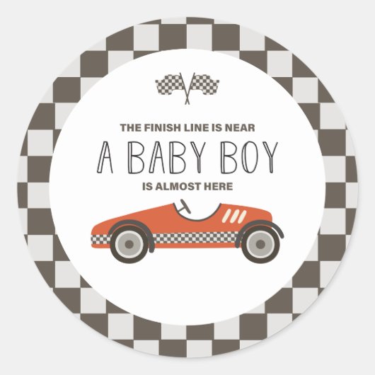 rood race auto Baby shower Ronde Sticker (Voorkant)
