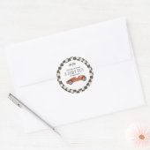 rood race auto Baby shower Ronde Sticker (Envelop)
