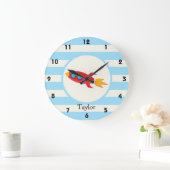 Rood raketruimteschip; Lichtblauwe strepen Grote Klok (Huis)