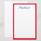 Rood Rand Monogram Sjabloon Blauw Wit Briefpapier (Voorkant / Achterkant)