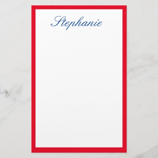 Rood Rand Monogram Sjabloon Blauw Wit Briefpapier (Voorkant)