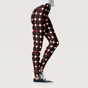 Rood raster en wit stippenpatroon op zwart leggings