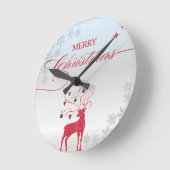 Rood Rendier Zilveren Sneeuwvlokken Kerstmis Ronde Klok (Hoek)