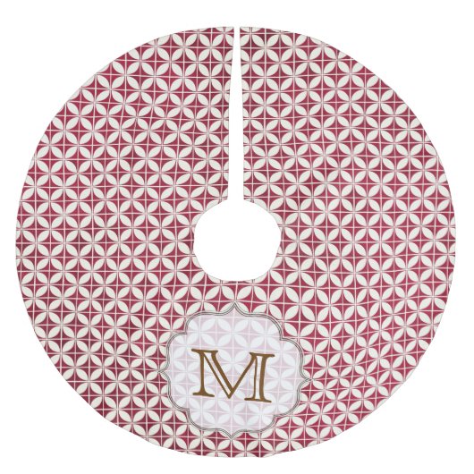 Rood Retro Patroon Monogram Initiaal Boom Rok Kerstboom Rok (Voorkant)