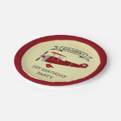 rood retro vliegtuig verjaardagsfeestje papieren bordje (Gekanteld)