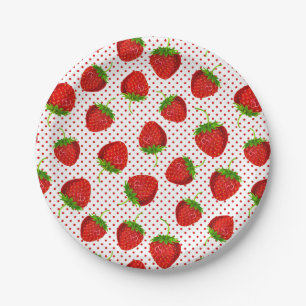 Rood rijpe aardbei en Stippen Patroon Papieren Bordje