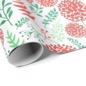 Rood rond bloemen groen blad patroon cadeaupapier (Rol Hoek)