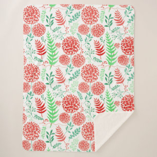 Rood rond bloemen groen blad patroon sherpa deken