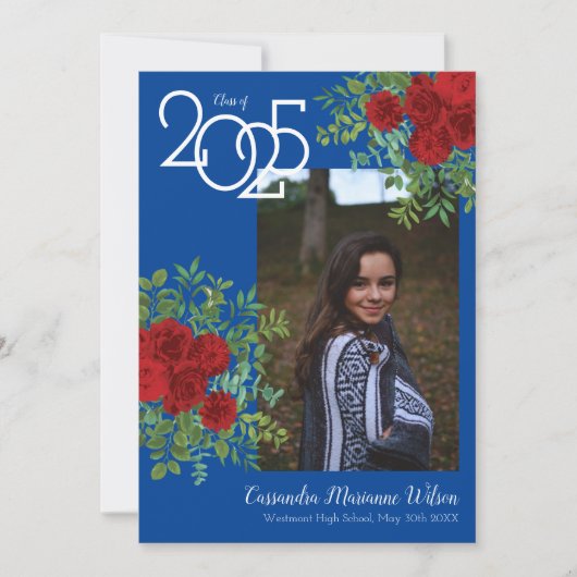 Rood Rose Blue Foto Afstuderen Aankondiging (Voorkant)