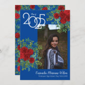 Rood Rose Blue Foto Afstuderen Aankondiging (Voorkant / Achterkant)