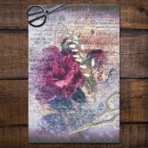 Rood Rose Floral Ephemera Ontvapt Portret Tissuepapier