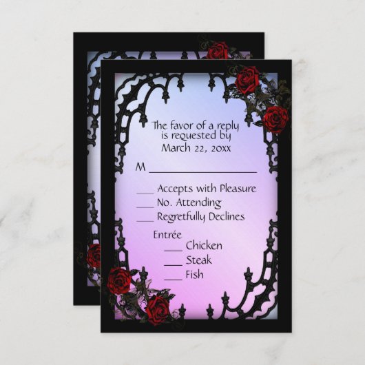 Rood Rose Gothic RSVP Paars Menu Keuze (Voorkant / Achterkant)