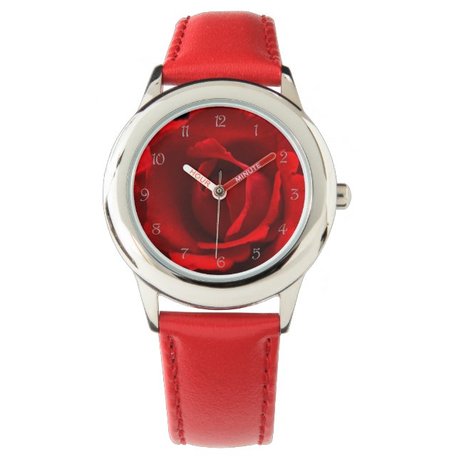 Rood Rose Grijs Script Nummers wacna Horloge (Voorkant)