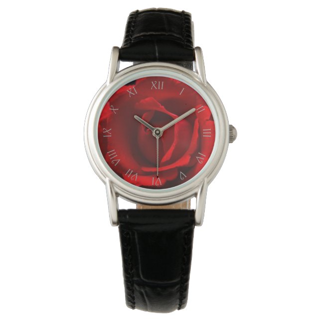Rood Rose Grijs Script Roman Numbers waa Horloge (Voorkant)