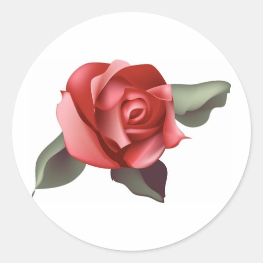 Rood Rose met bladeren Ronde Sticker (Voorkant)
