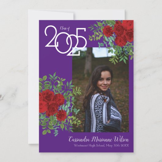 Rood Rose Paars Foto Afstuderen Aankondiging (Voorkant)