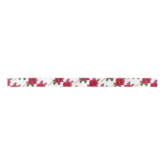 Rood Rose Patroon Wit Bruiloft Lint (Voorkant)
