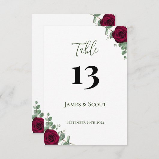 Rood Rose Trouwtafel Nummer Kaart (Voorkant / Achterkant)