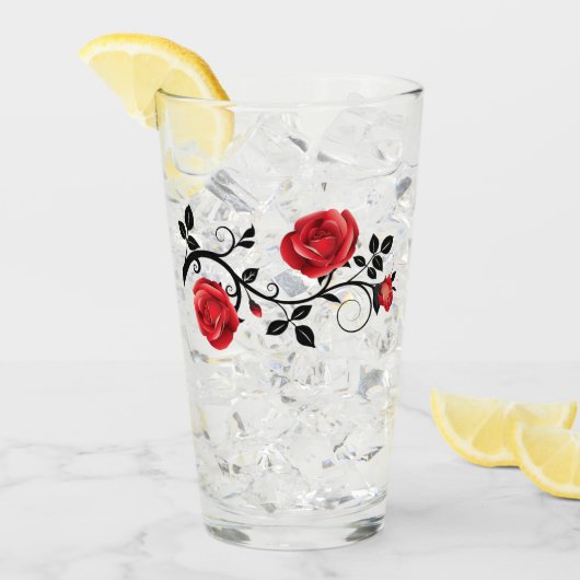 Rood Rose & Wijnglas Glas (Voorkant ijs)