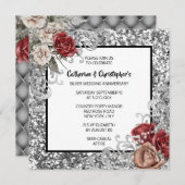 Rood rose zilver glitter shimmer rozen chic kaart (Voorkant / Achterkant)