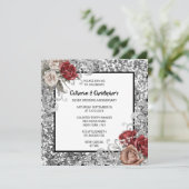 Rood rose zilver glitter shimmer rozen chic kaart (Staand voorkant)