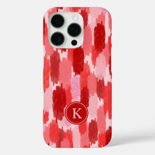 Rood Roze Abstracte penseelstreken Patroon Monogra iPhone 16 Pro Hoesje