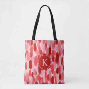 Rood Roze Abstracte penseelstreken Patroon Monogra Draagtas