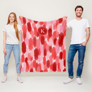 Rood Roze Abstracte penseelstreken Patroon Monogra Fleece Deken