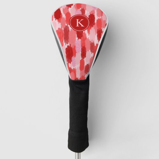 Rood Roze Abstracte penseelstreken Patroon Monogra Golfheadcover (Voorkant)
