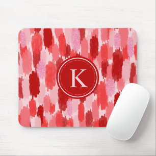 Rood Roze Abstracte penseelstreken Patroon Monogra Muismat