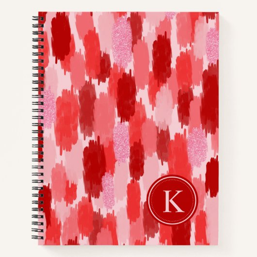 Rood Roze Abstracte penseelstreken Patroon Monogra Notitieboek (Voorkant)