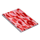 Rood Roze Abstracte penseelstreken Patroon Monogra Notitieboek (Rechterzijde)
